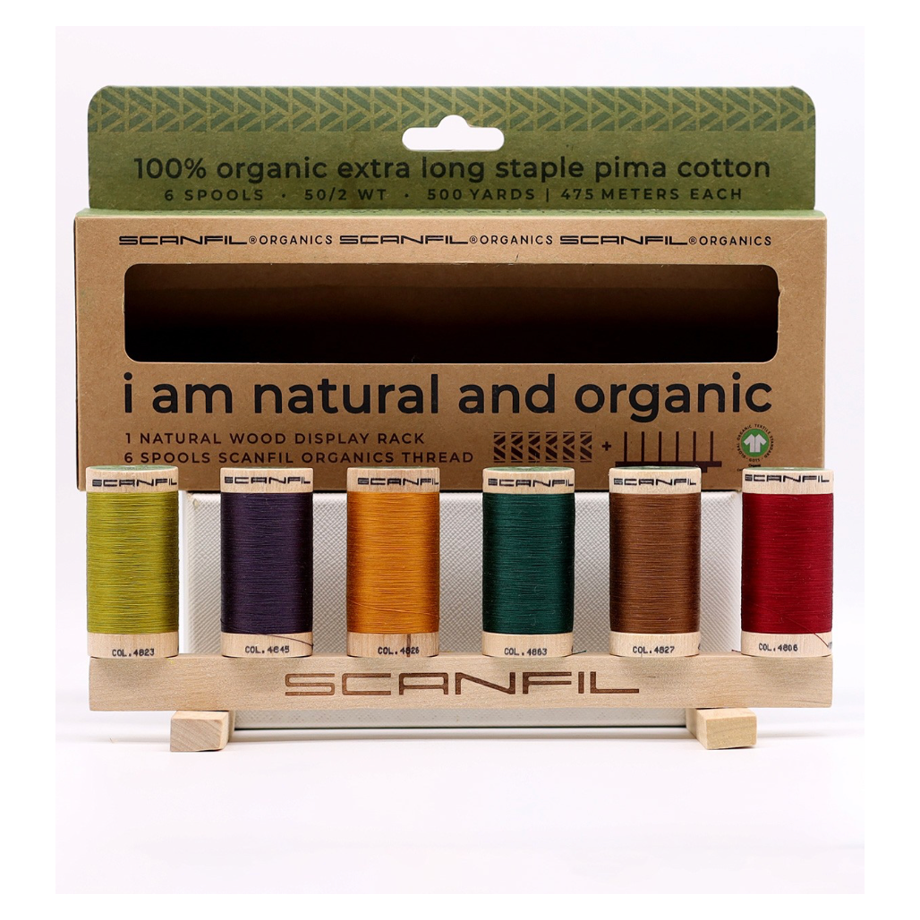 Scanfil Organic Cotton 50wt 6 Spool Thread Set with Rack Harvest Time