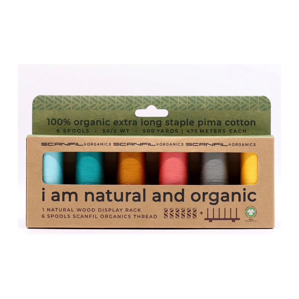 Scanfil Organic Cotton 50wt 6 Spool Thread Set with Rack Fashion Mix