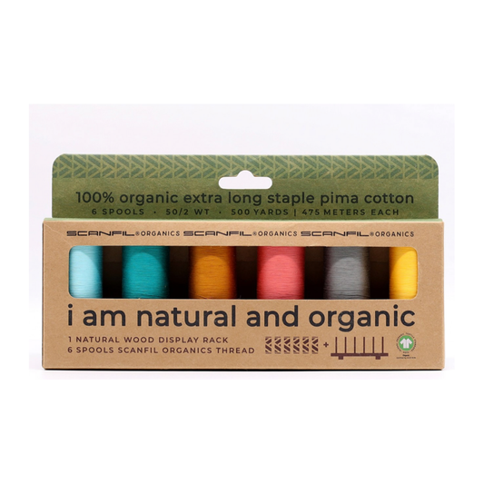 Scanfil Organic Cotton 50wt 6 Spool Thread Set with Rack Fashion Mix