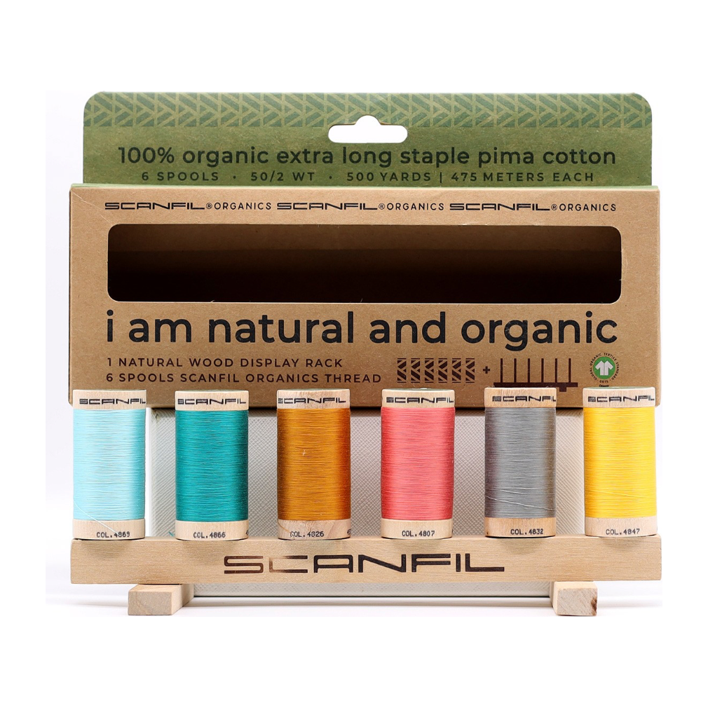 Scanfil Organic Cotton 50wt 6 Spool Thread Set with Rack Fashion Mix