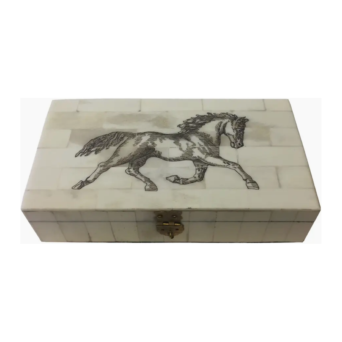 Horse Equestrian Engraved Bone Needlework Box