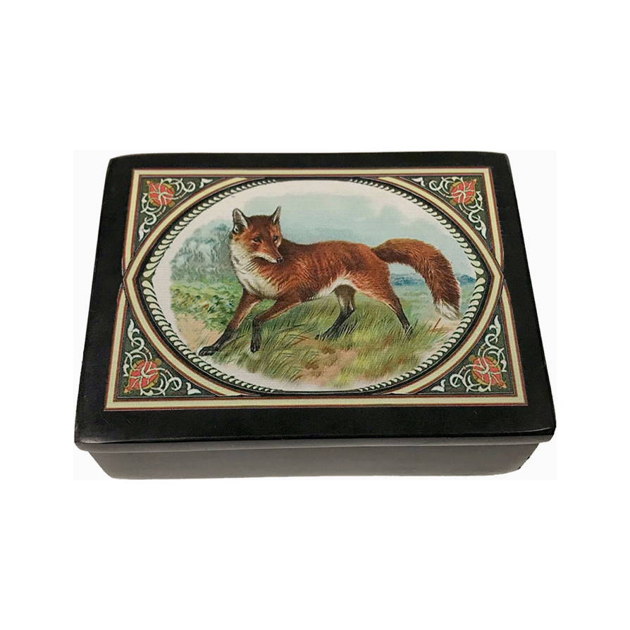 Red Fox Black Soapstone Decorative Needlework Box