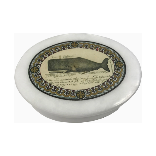 Sperm Whale White Oval Soap Stone Decorative Needlework Box