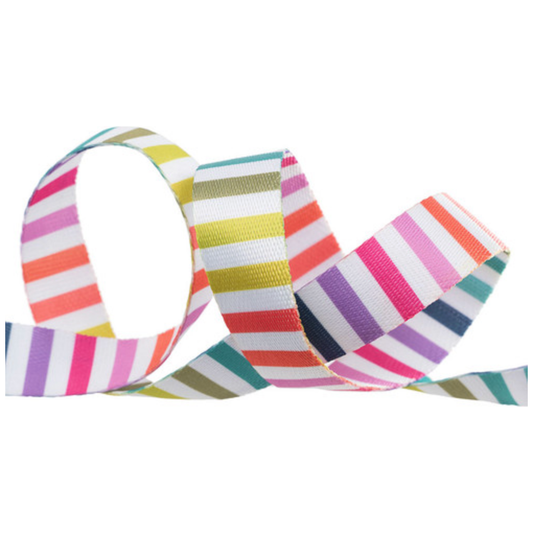 Tula Pink 1" Webbing | Disco Stripe - Rainbow/Multi