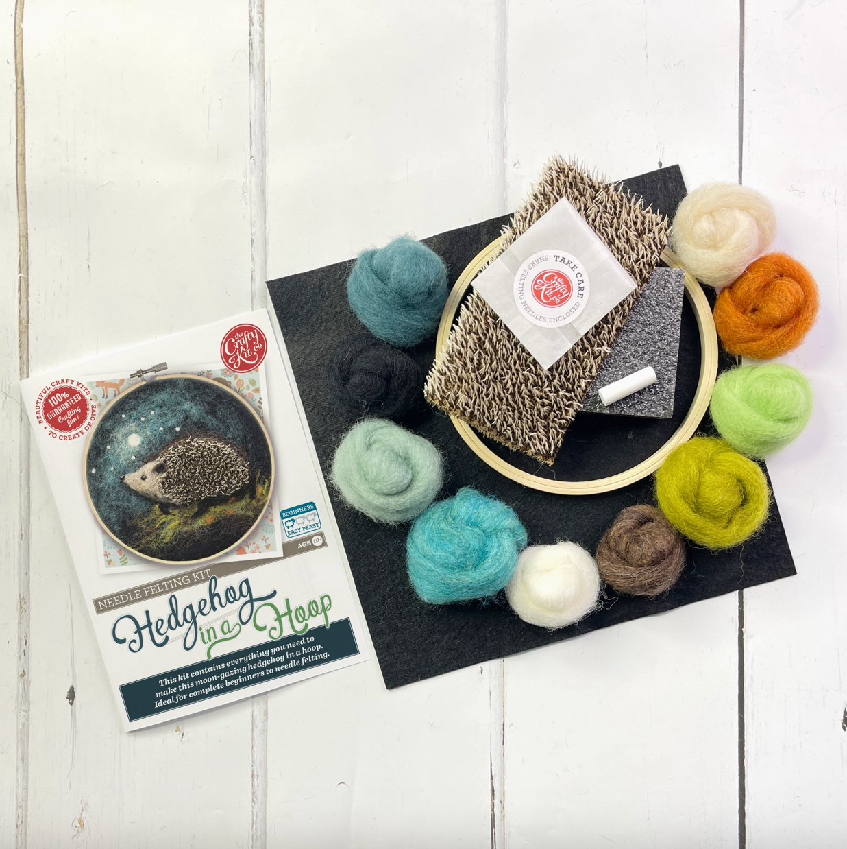 The Crafty Kit Company | Hedgehog in A Hoop Needle Felting Craft Kit