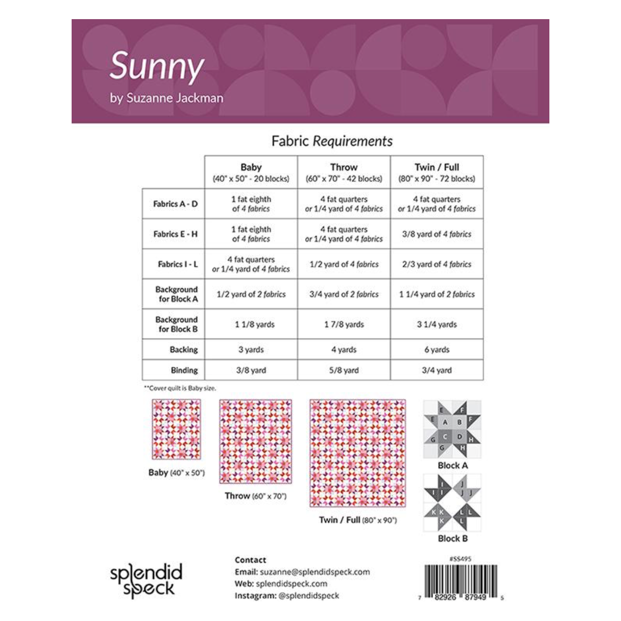 Splendid Speck ~ Sunny Quilt Pattern