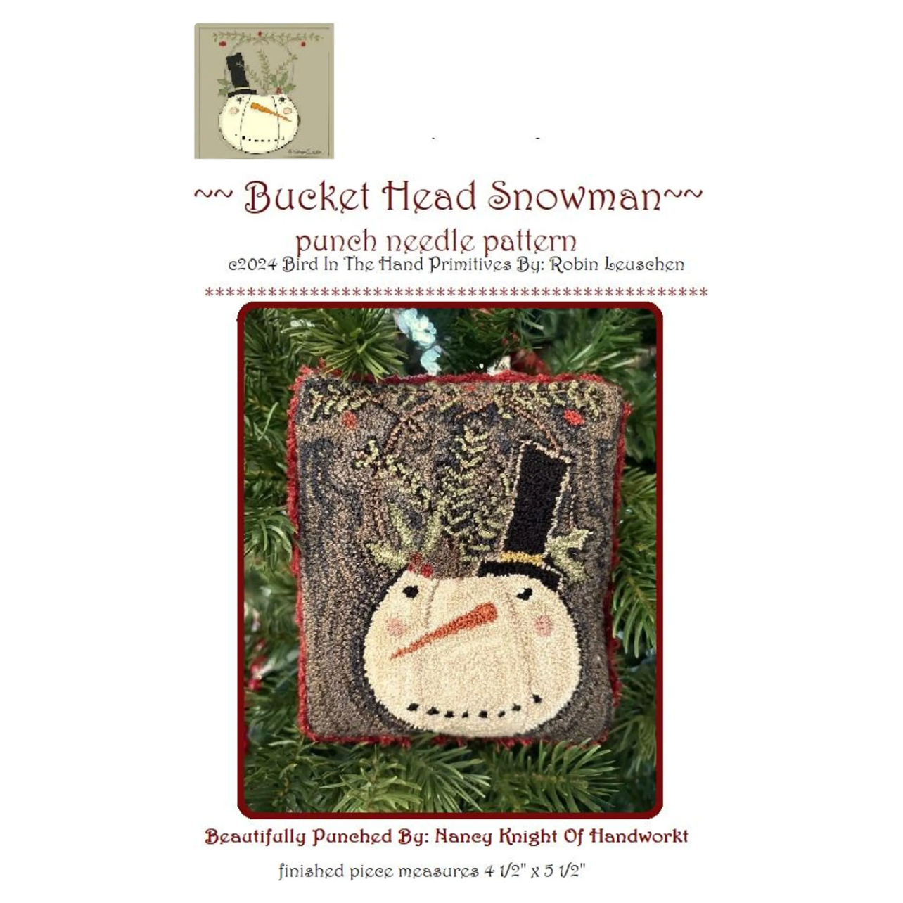 Bird In The Hand Primitives | Bucket Head Snowman Punch Needle Pattern