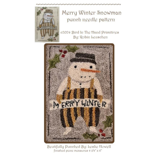 Bird In The Hand Primitives | Merry WinterSnowman Punch Needle Pattern