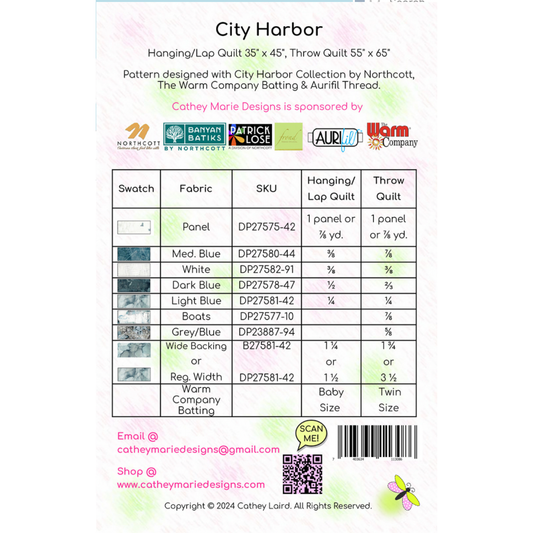 Cathey Marie Designs ~ City Harbor Quilt Pattern and/or Kit