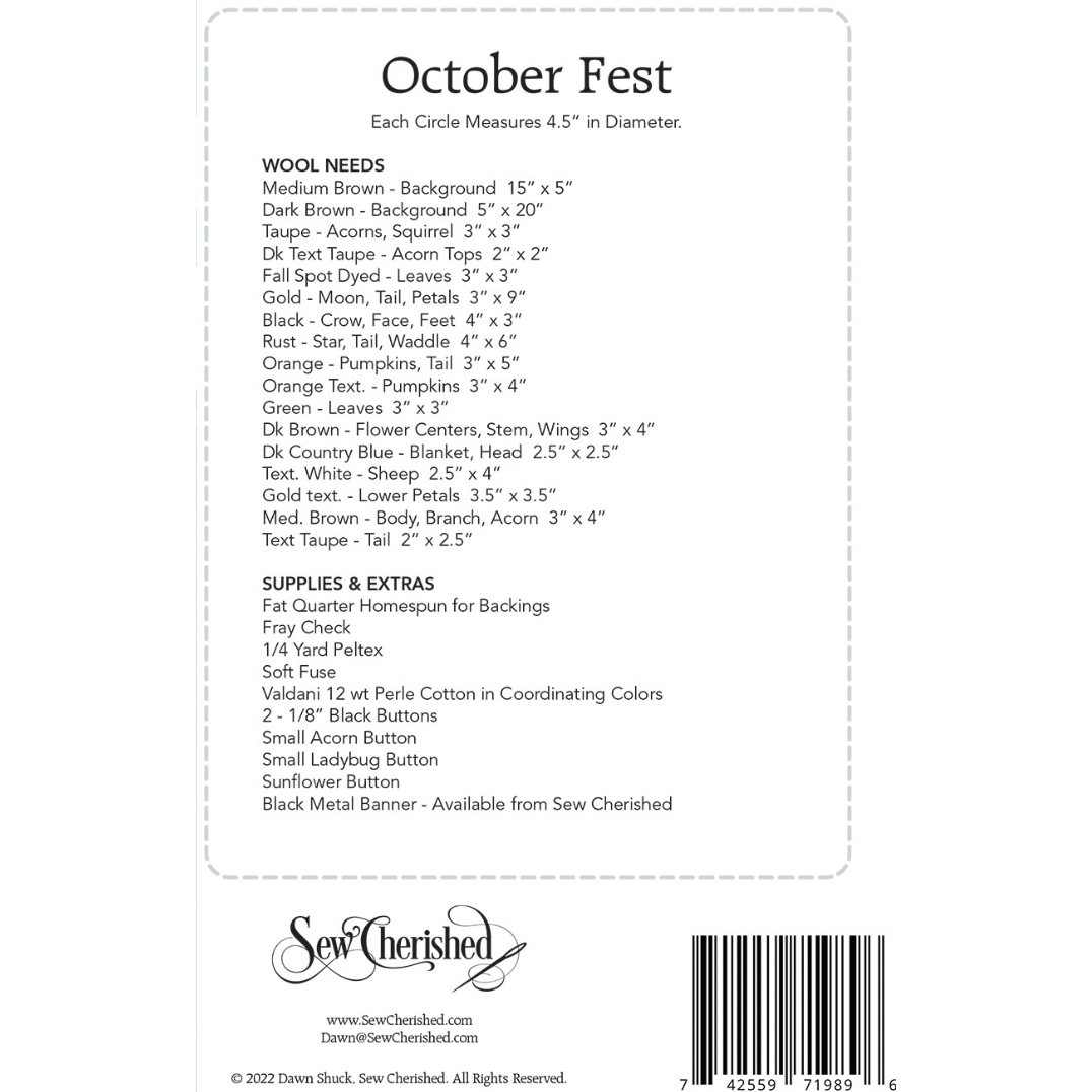 Sew Cherished ~ October Fest Wool Appliqué Pattern and/or Kit