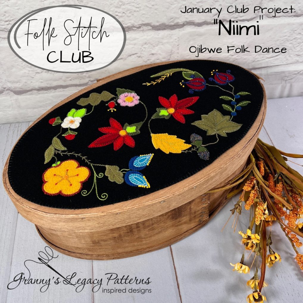 Granny's Legacy Folk Stitch Club | "Niimi" Traditional Ojibwe Folk Dance Wool Applique Kit - January