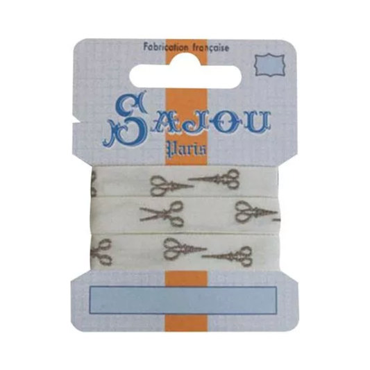 Cotton Ribbon Beige Scissors - 1m card