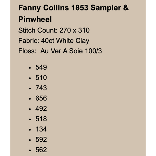 Fox and Rabbit | Fanny Collins 1853 Sampler & Pinwheel MARKET 2025