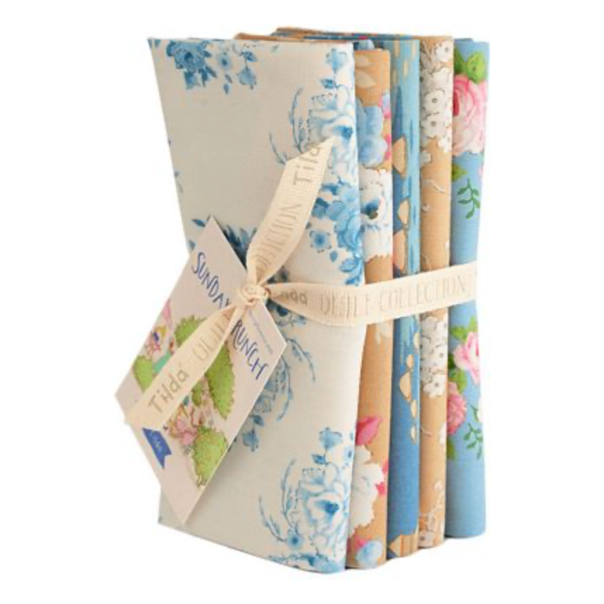 Tilda ~ Sunday Brunch ~ Fat Quarter Bundle ~ 5pc TIL300225 Blue/Sand