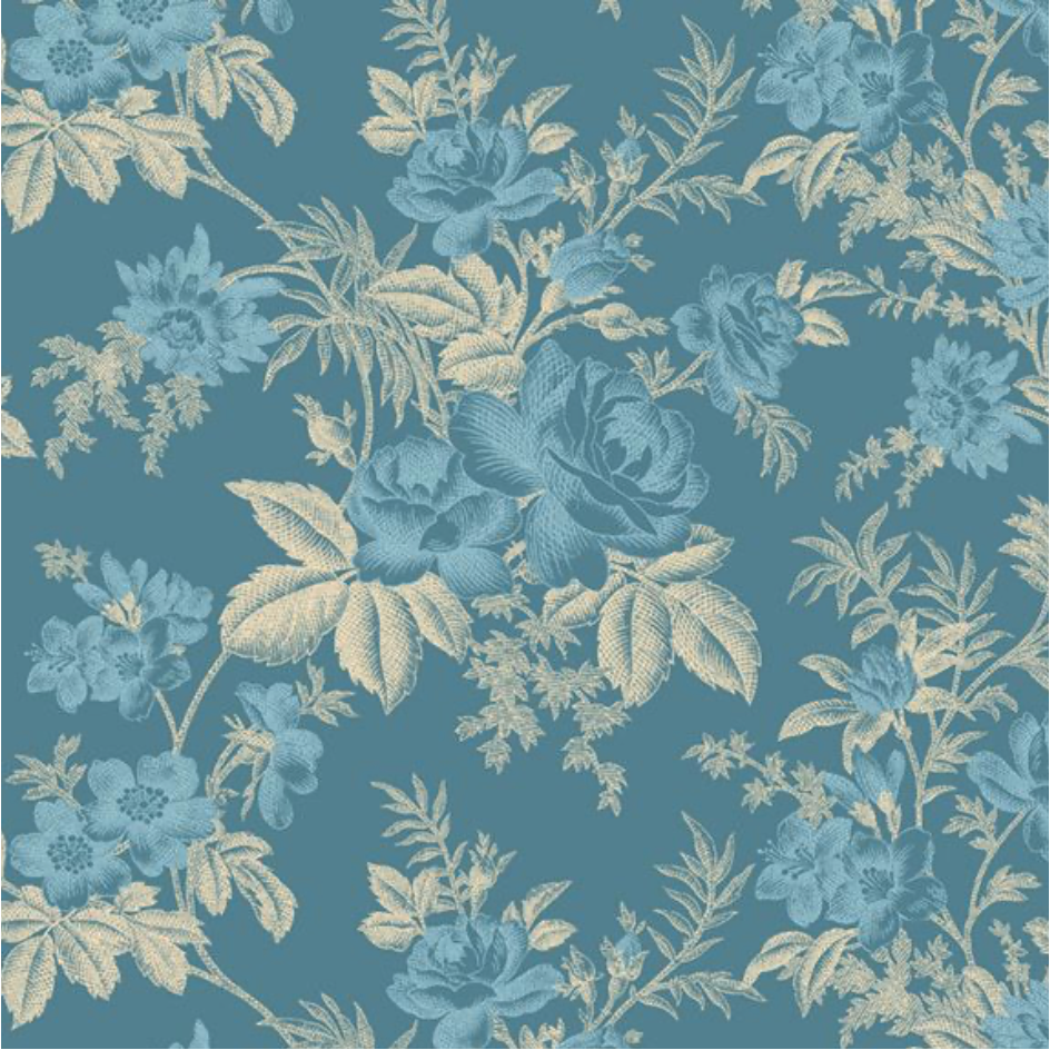 Cottage Florals ~ Toile ~ R261211D  BLUE