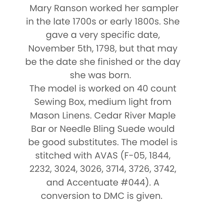 Needlemade Designs | Mary Ranson 1798 MARKET 2025