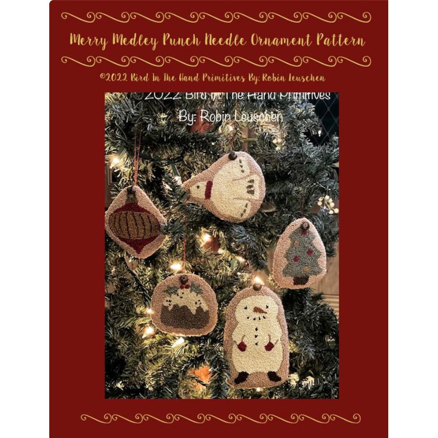 Bird In The Hand Primitives | Merry Medley Ornaments Punch Needle Pattern
