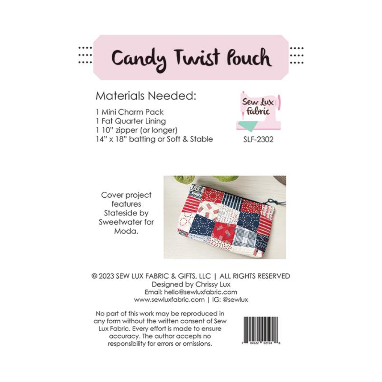 Sew Luxe ~ Candy Twist Pouch Sewing Pattern