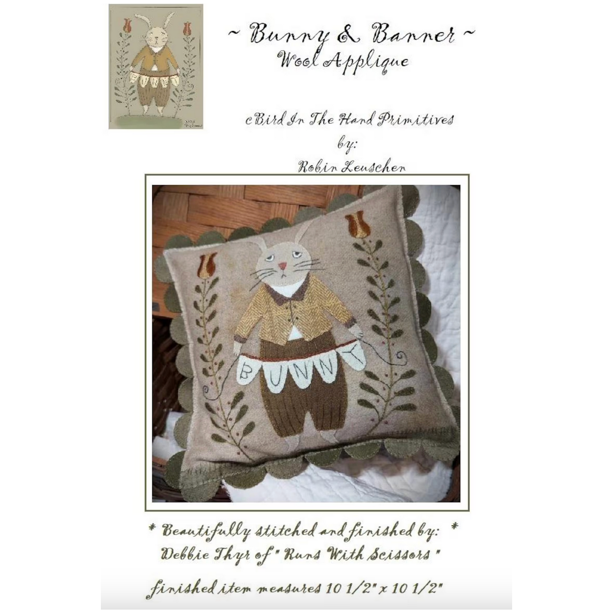 Bird In The Hand Primitives | Bunny & Banner Wool Applique Pattern