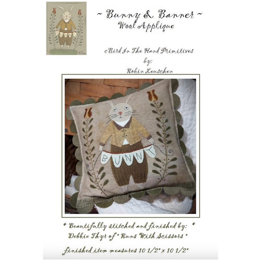 Bird In The Hand Primitives | Bunny & Banner Wool Applique Pattern