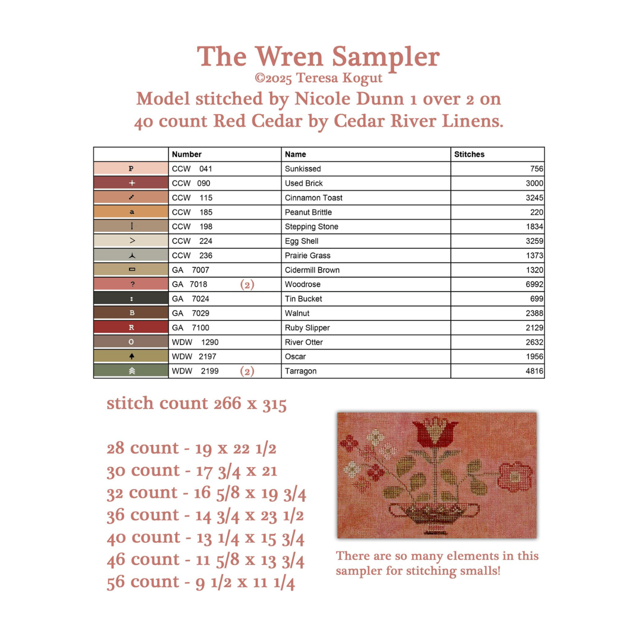 Teresa Kogut | Wren Sampler Pattern