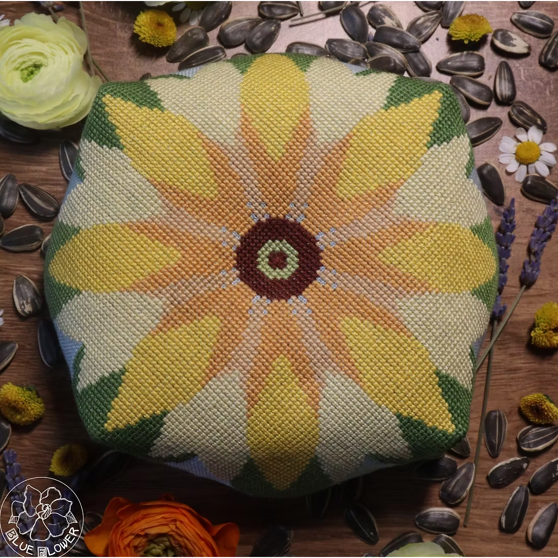 The Blue Flower | Sunflower Biscornu