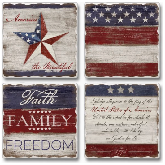 Americana Assorted Image Tumbled Tile Coaster 4 Pack