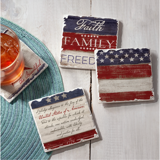 Americana Assorted Image Tumbled Tile Coaster 4 Pack