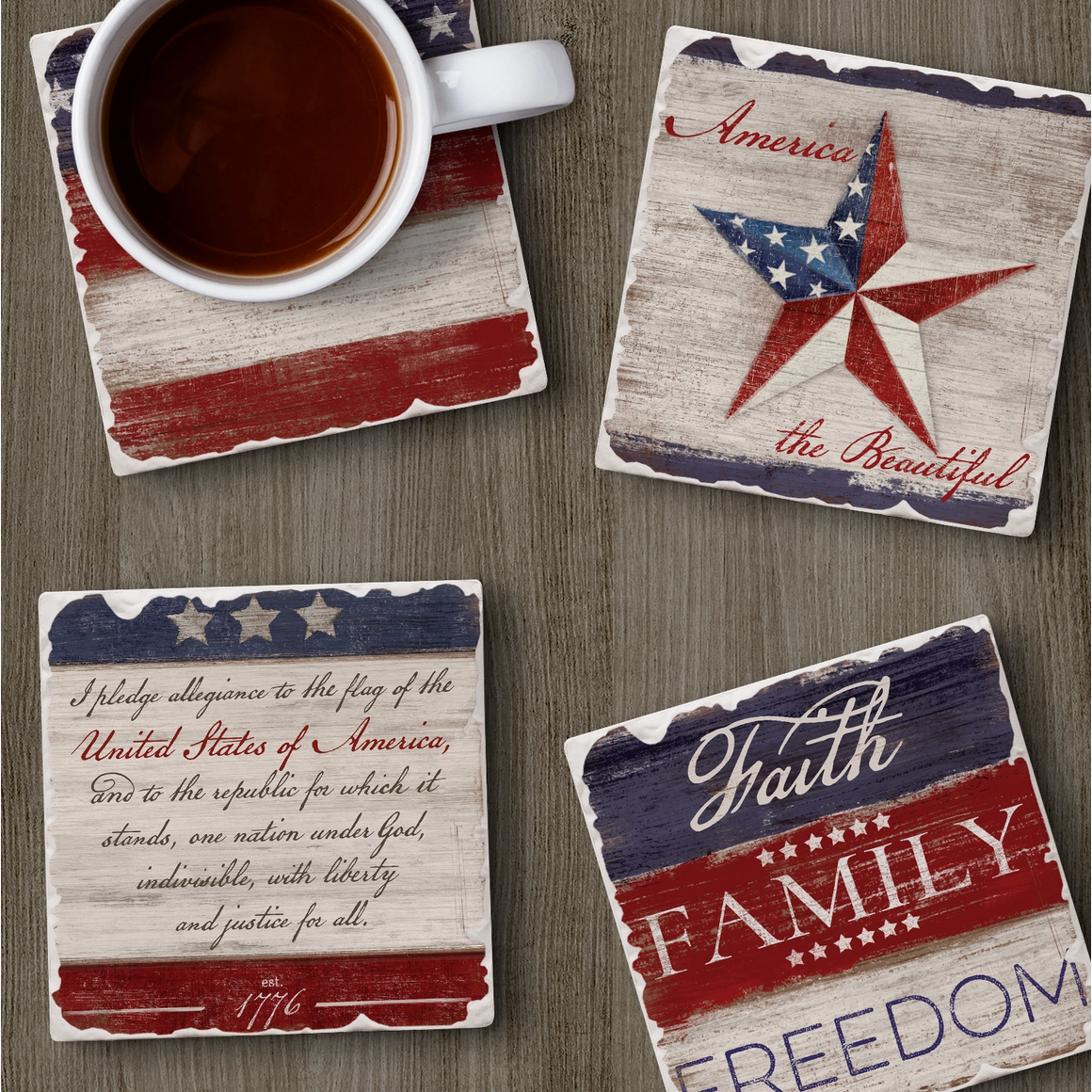 Americana Assorted Image Tumbled Tile Coaster 4 Pack
