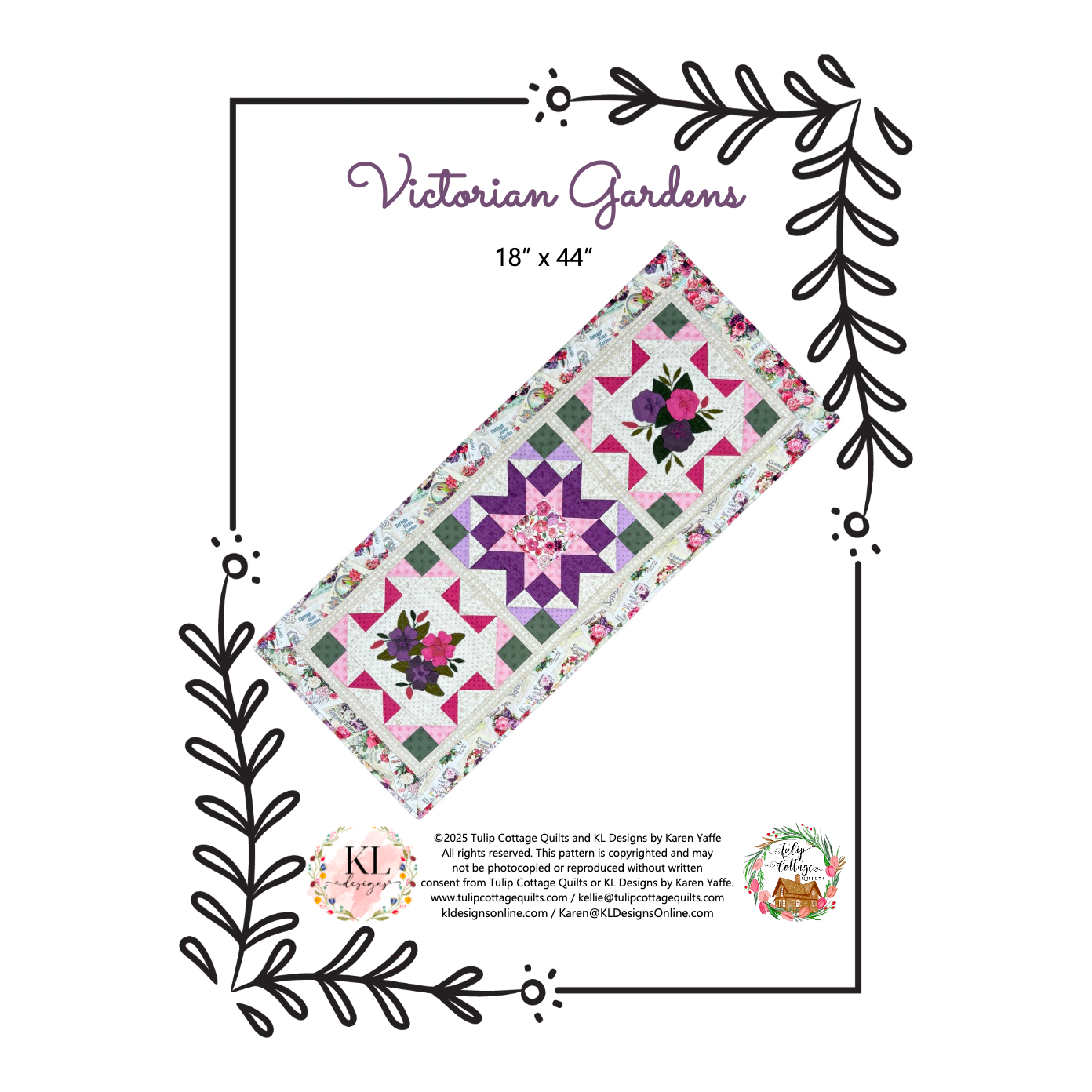 Tulip Cottage Quilts ~ Victorian Gardens Table Runner Pattern and/or Kit