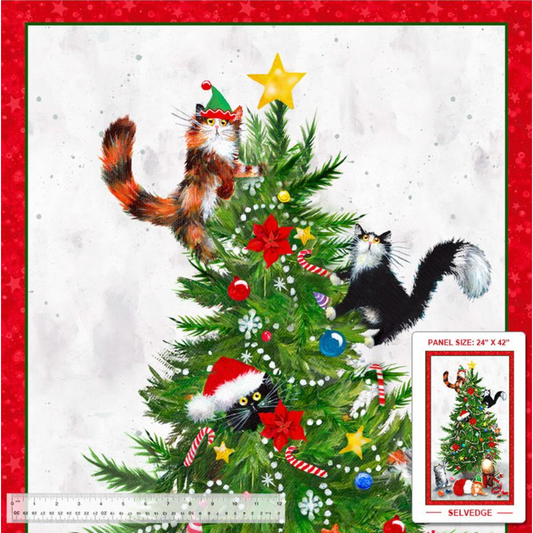 Meowy Christmas ~ Meowy Christmas Panel ~ 54482DP-1 White