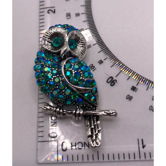 Turquoise Crystal and Silver Owl Bird Needle Minder/Magnet
