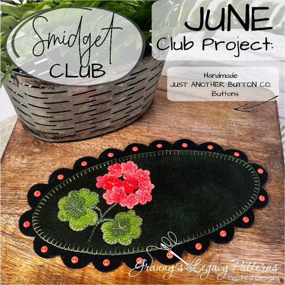 Granny's Legacy Smidget Club | Hardy Geranium Wool Applique Kit - June