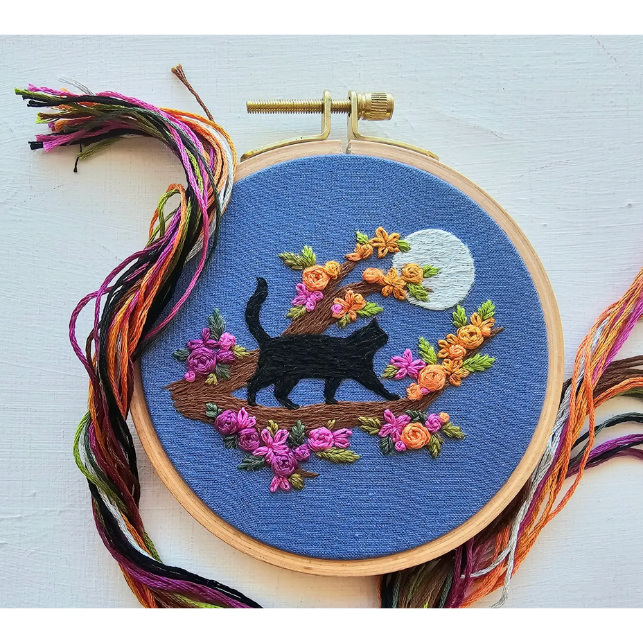 Jessica Long Embroidery | Mini Black Cat & Full Moon Embroidery Kit