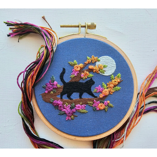 Jessica Long Embroidery | Mini Black Cat & Full Moon Embroidery Kit