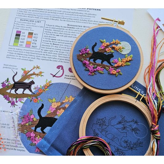 Jessica Long Embroidery | Mini Black Cat & Full Moon Embroidery Kit