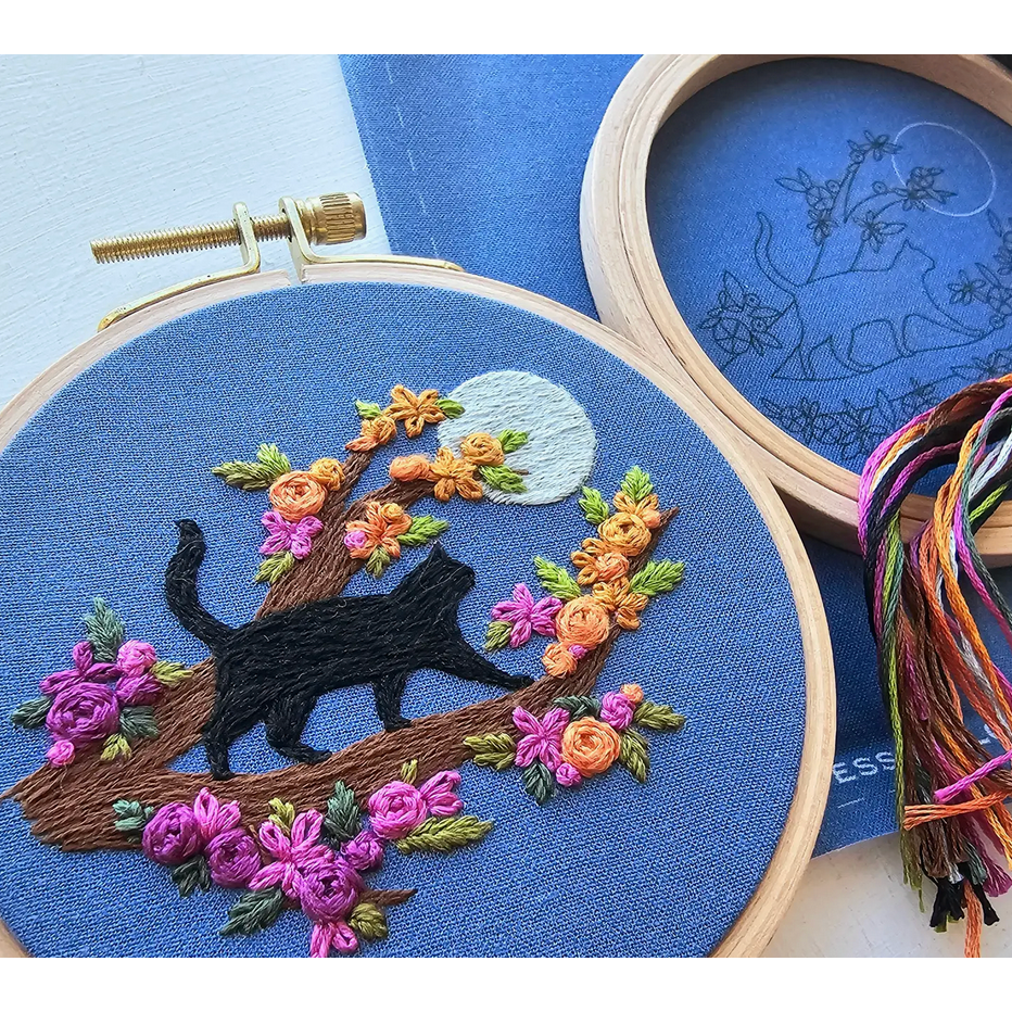 Jessica Long Embroidery | Mini Black Cat & Full Moon Embroidery Kit