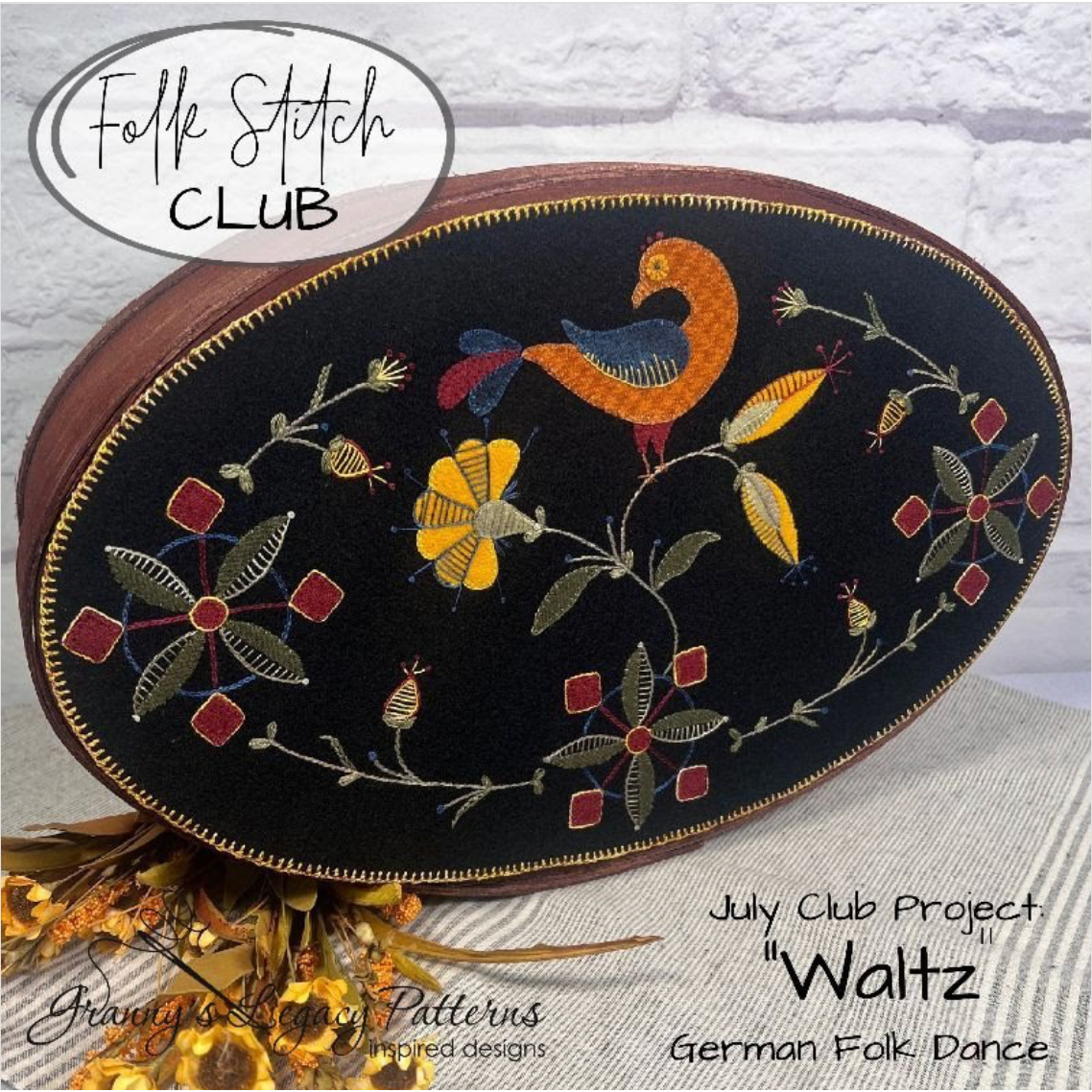 Granny's Legacy Folk Stitch Club | "Waltz" German Folk Dance Wool Applique Kit - July