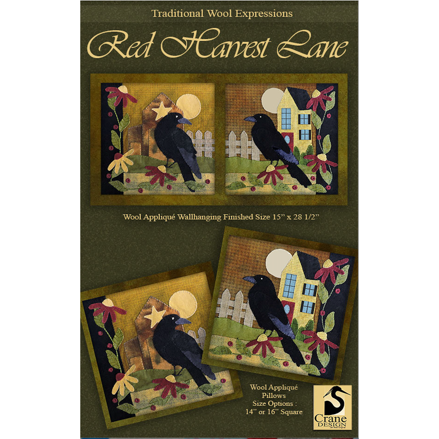 Crane Design ~ Red Harvest Lane Wool Applique Pattern