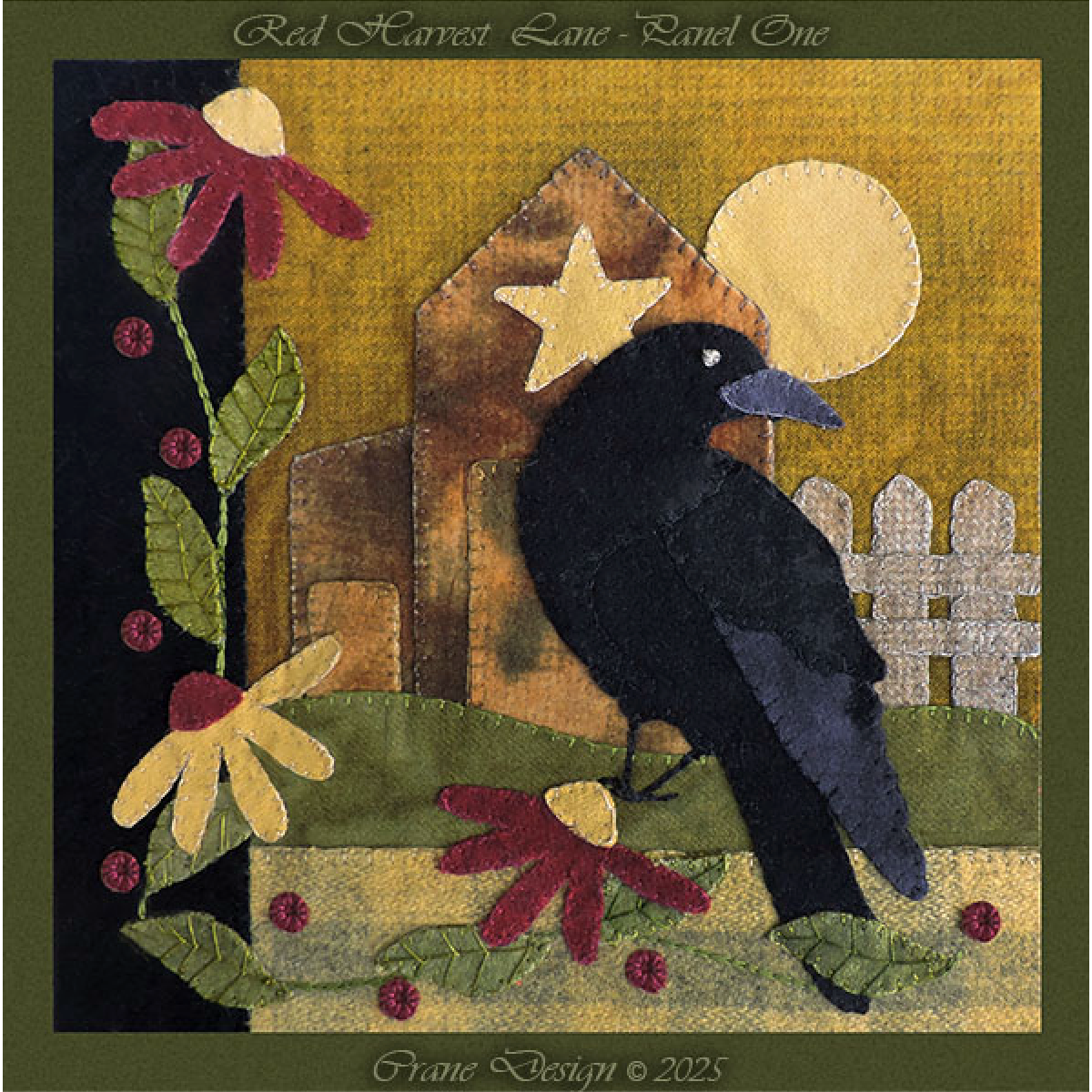Crane Design ~ Red Harvest Lane Wool Applique Pattern