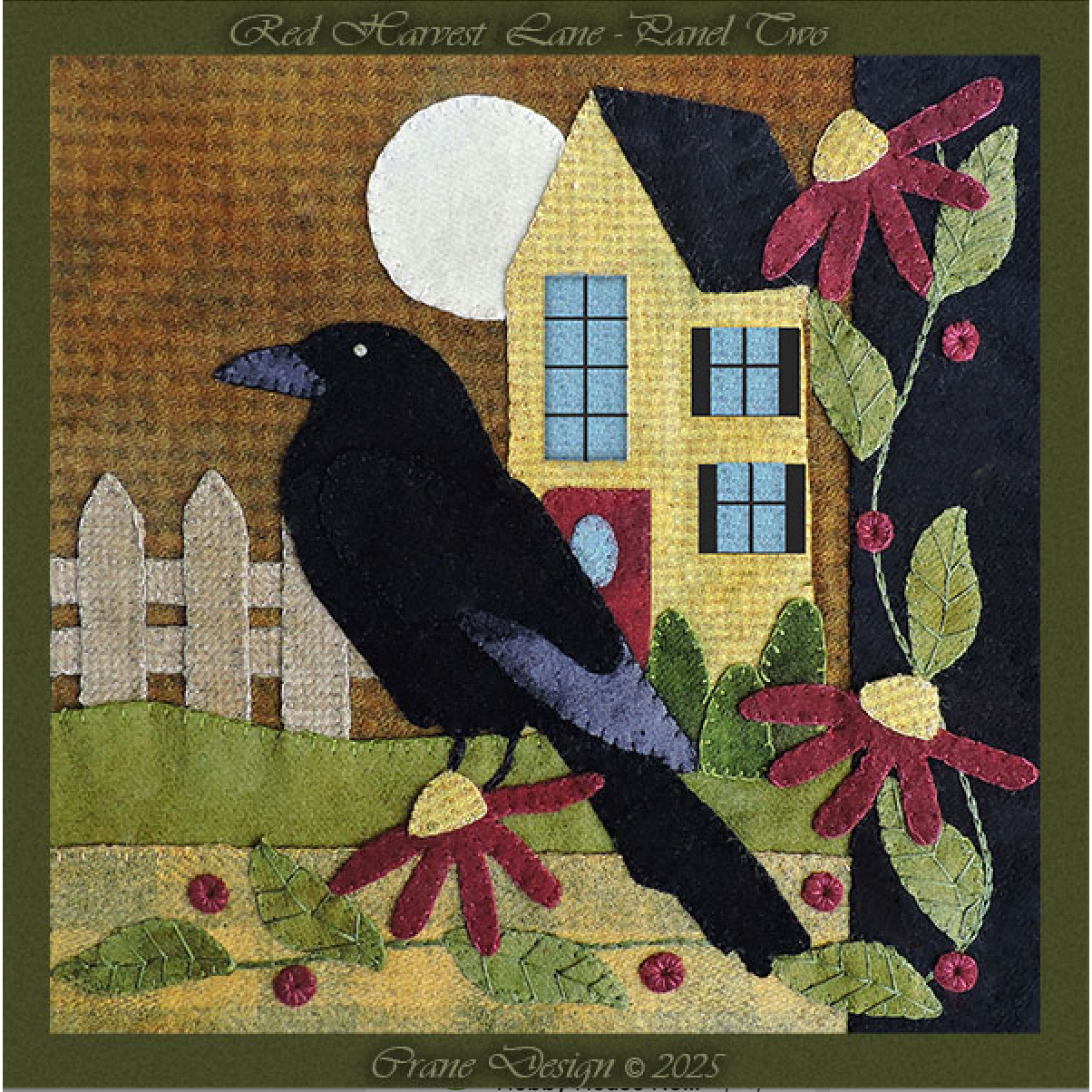 Crane Design ~ Red Harvest Lane Wool Applique Pattern