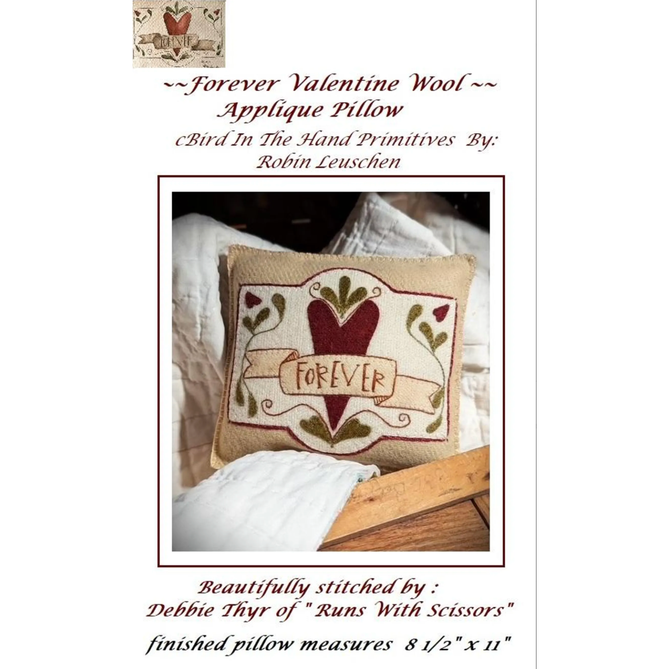 Bird In The Hand Primitives | Forever Valentine Wool Applique Pattern