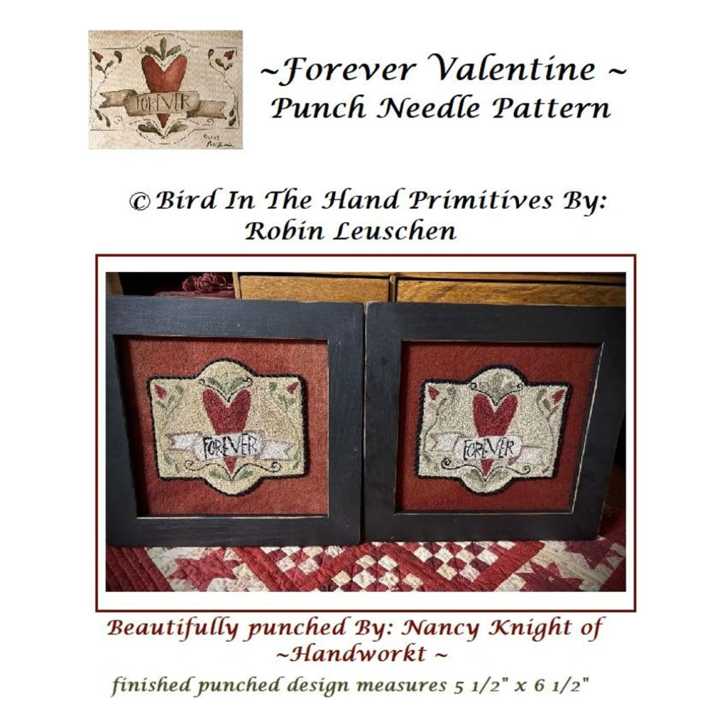 Bird In The Hand Primitives | Forever Valentine Punch Needle Pattern