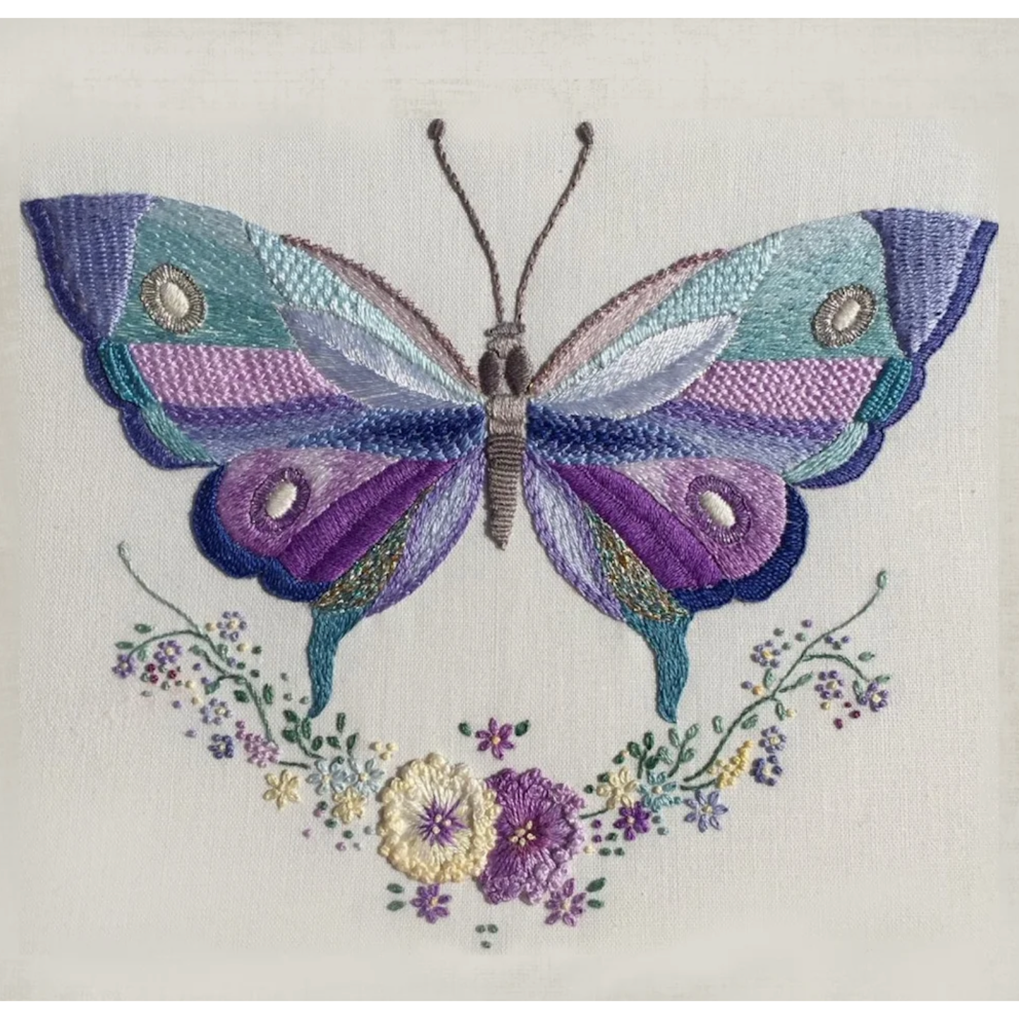 Roseworks Embroidery Designs | Butterfly Blue & Lilac Embroidery Pattern