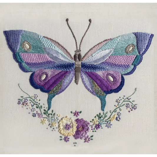 Roseworks Embroidery Designs | Butterfly Blue & Lilac Embroidery Pattern