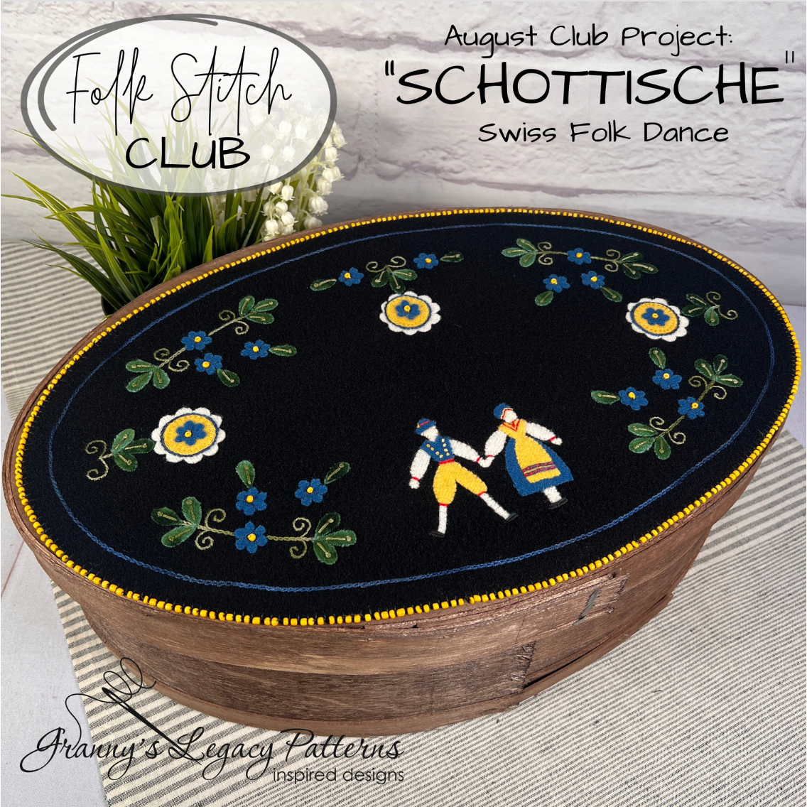 Granny's Legacy Folk Stitch Club | "Schottische" Swedish Folk Dance Wool Applique Kit - August