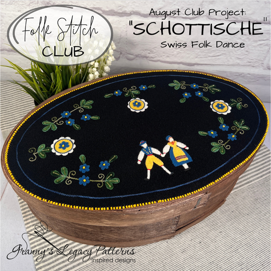 Granny's Legacy Folk Stitch Club | "Schottische" Swedish Folk Dance Wool Applique Kit - August
