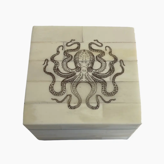 3-1/4" Octopus White Bone Decorative Needlework Box