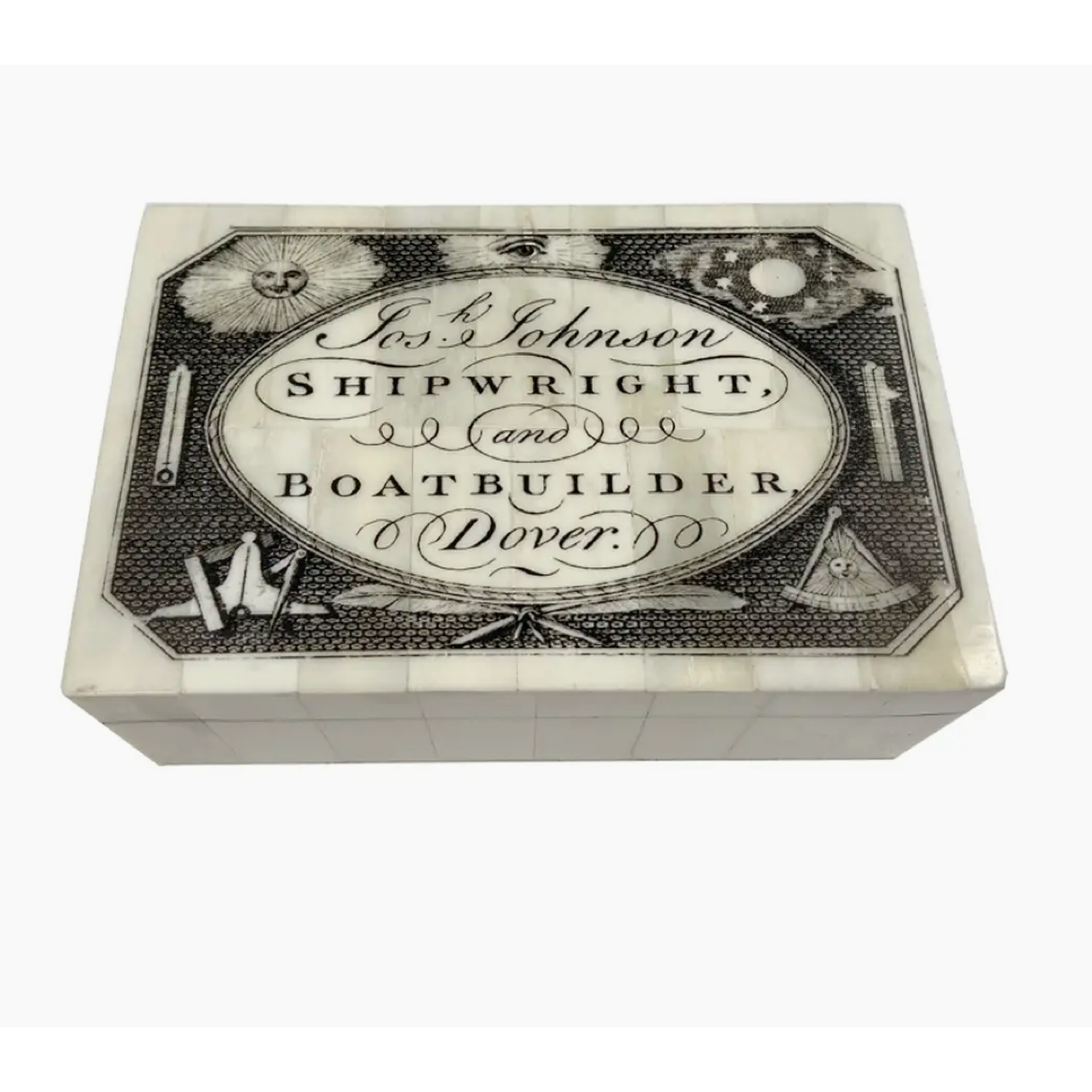 5-1/4" Jos H. Johnson Shipwright & Boat Bldr Dover Bone Needlework Box
