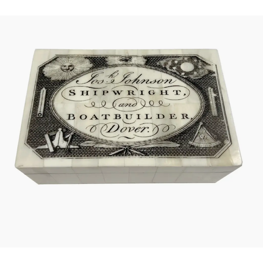5-1/4" Jos H. Johnson Shipwright & Boat Bldr Dover Bone Needlework Box